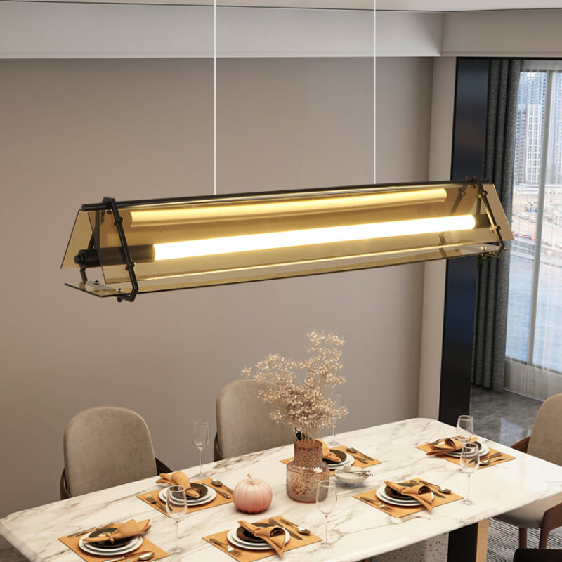Cyan Glass Pendant Lamp Nordic Simple LED Light for Dining Room Kitchen Bar Office Cafe Hanging Lighting  Long Strip Chandelier