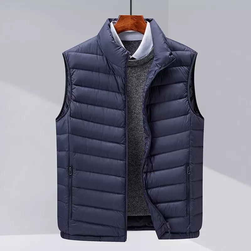 남성용 캐주얼 클래식 퍼퍼 민소매 재킷, 2024 가을 겨울 90% 화이트 덕 다운 남성 초경량 파카 코트, 신상