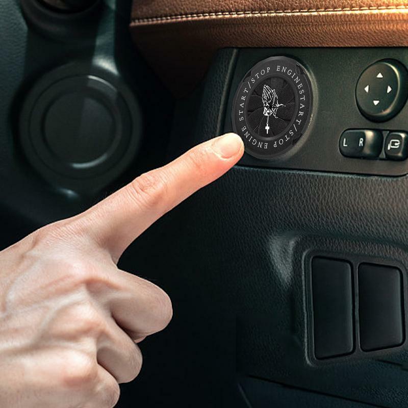 Decoración de botón pulsador automotriz, cubierta de inicio para el sentido del Ritual, cubierta con imagen de oración de Rosario para coche