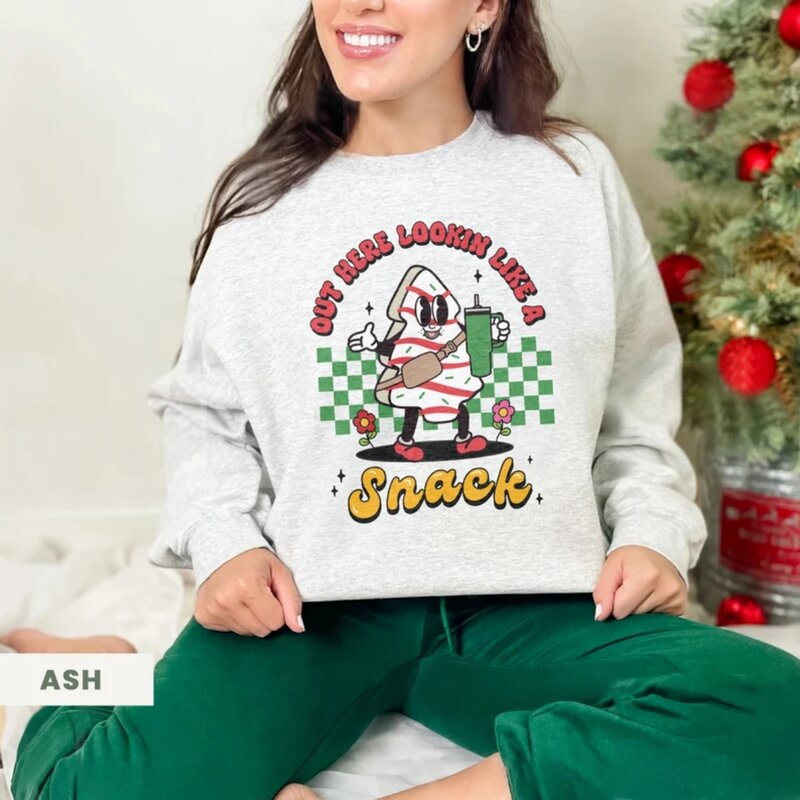 Забавный Рождественский свитшот, похожий на снэк, пуловер с изображением торта, рубашка, маленькая Дебби, Рождественская елка, торт, зимняя одежда