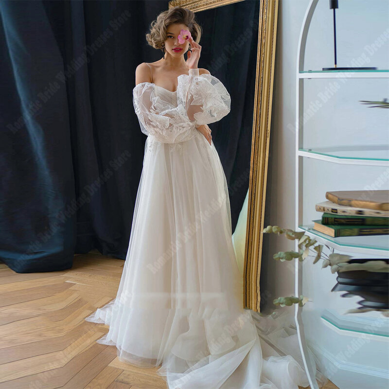 Eleganti abiti da sposa da donna Sexy a-line abiti da sposa in Chiffon luminoso 2024 lunghezza di lavaggio maniche lunghe principessa Vestido De Novia