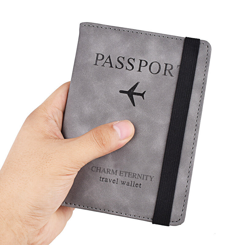 Funda de cuero con banda elástica para pasaporte para hombres y mujeres, bloqueo RFID, soporte para tarjetas de identificación de viaje, BILLETERA, organizador de documentos, Rusia, EE. UU.