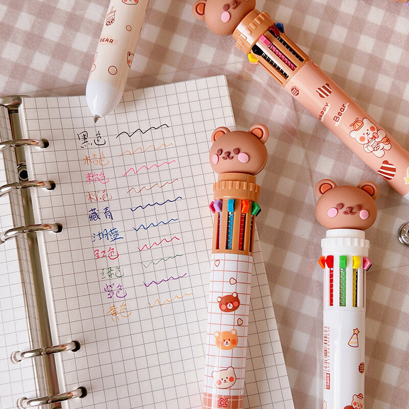 Kawaii Bear silikon kartun 10 warna pulpen Chunky hadiah perlengkapan kantor sekolah alat tulis Papelaria Escolar
