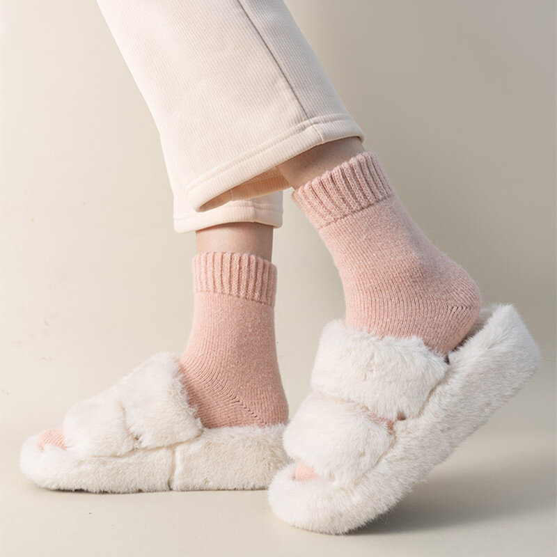 Hitner-女性用の厚いウールの靴下,柔らかい床の靴下,原宿,通気性,カシミア,カジュアル,短いソックス
