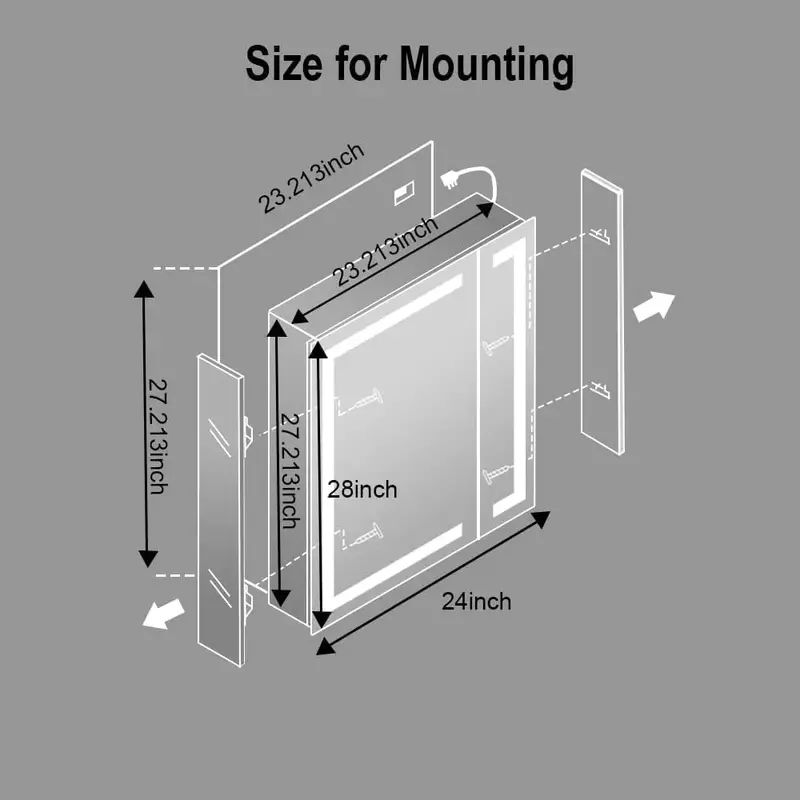 LED Medicine Cabinet Vanity Mirror Cabinets 24×28inch Aluminum Construction Makeup Storage Organizer Equip With Internal Light