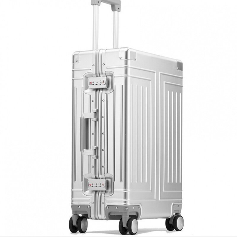 Całkowicie aluminiowo-stop magnezu pokrowiec na wózek uniwersalne metalowa walizka bagażowa kół dla mężczyzn i odzież damska odporność na upadek duża pojemność
