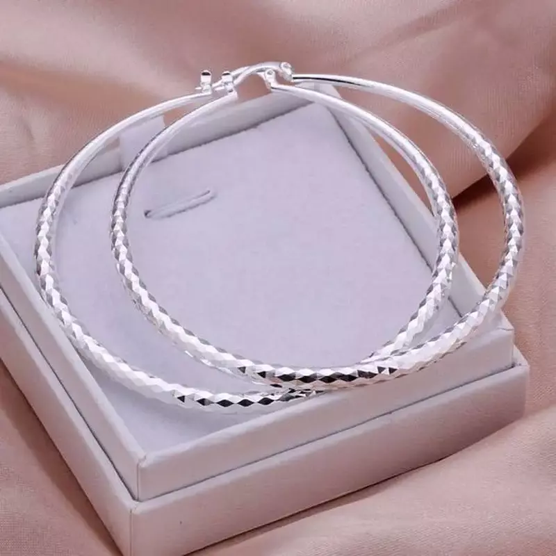 Topkwaliteit 925 Sterling Zilveren Oorbellen Vrouwen Dame Nobele Mode Design Mooie Charme 7Cm Grote Cirkel Oorbel Sieraden