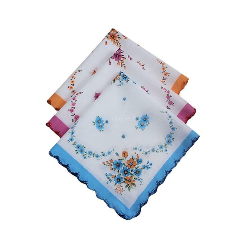 Pañuelos de algodón con borde ondulado para mujer, pañuelos bordados de flores con encaje, pañuelo para el té de la tarde, 3 unids/set