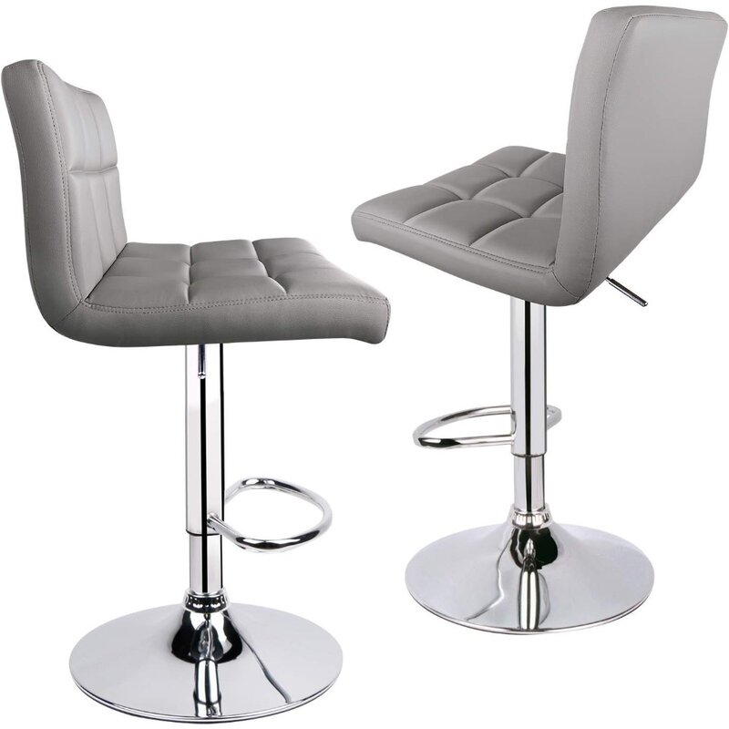 Барные стулья, современный Регулируемый поворотный барный стул с задней частью, набор из 2 предметов (из искусственной кожи Grey)