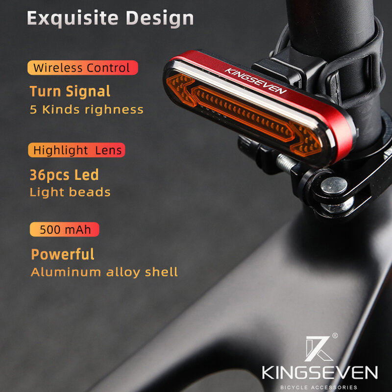 KINGSEVEN 자전거 후면 조명 Dela USB 충전식 경고 미등 자전거 무선 원격 턴 신호 LED 랜턴 조명