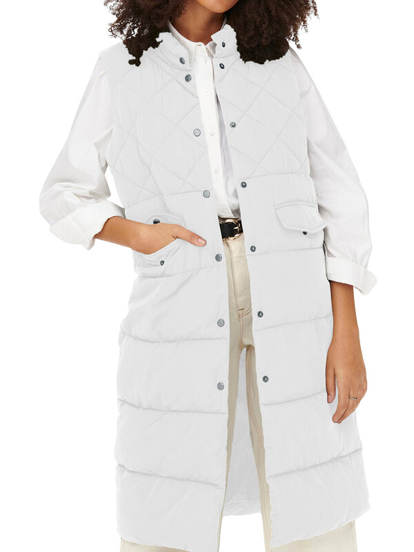 Chaleco acolchado para mujer, chaqueta de plumón cálida de Color sólido, cárdigan con botones, ropa de calle de invierno