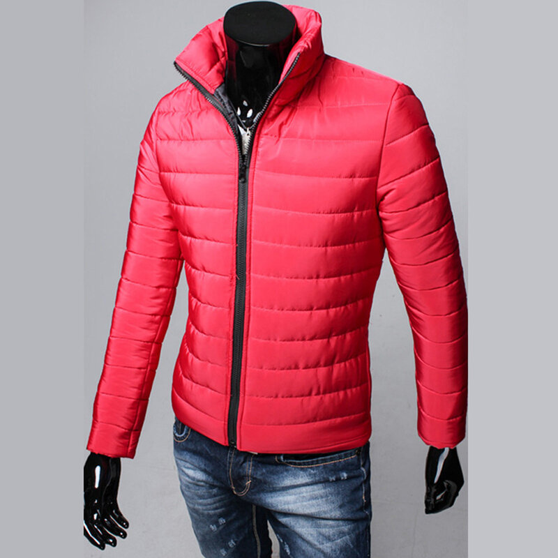 Men Autumn Winter Coat Jacket Cotton Stand Zipper Warm Winter Thick Long Sleeve Zipper Pocket Coat Fleece Lined Mens Coat