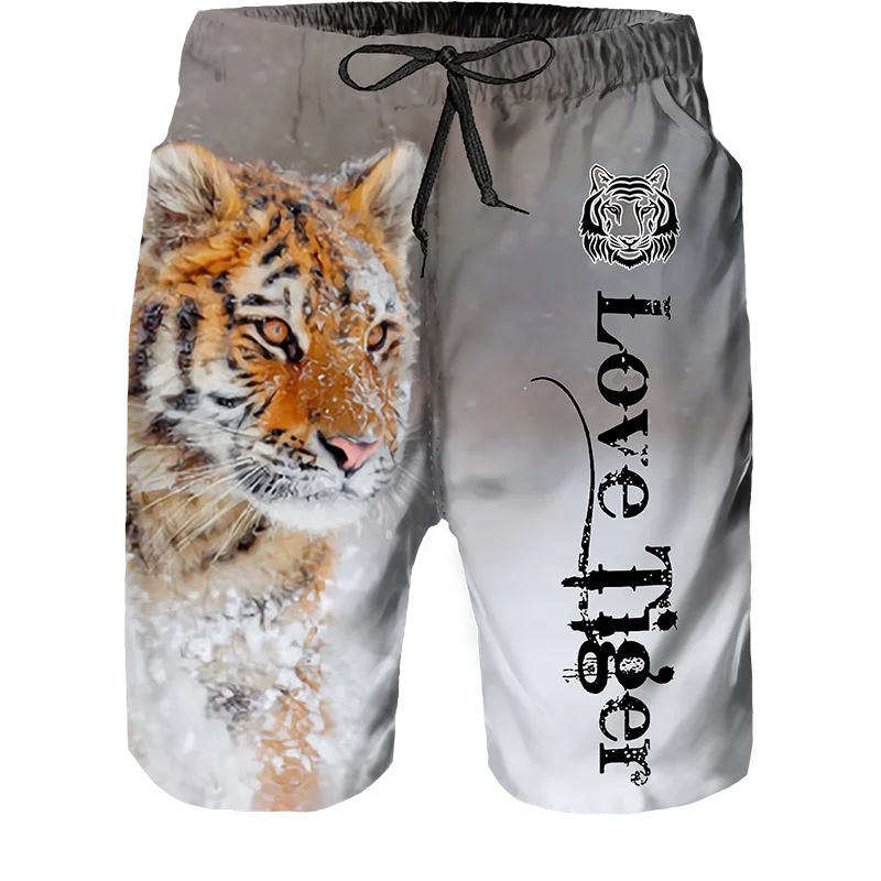 2024 Sommer neue Männer Strand Shorts lässig cool Tier 3D-Druck Tiger kurze Hosen Laufhose atmungsaktive Männer Taschen Bade bekleidung