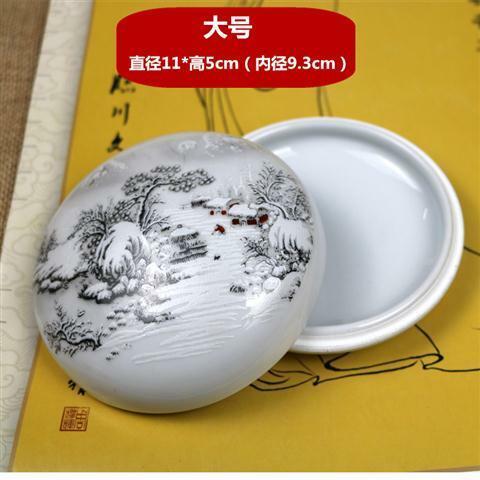 Caja de cerámica extragrande Jingdezhen, recipiente de porcelana con impresión de paisaje nevado, sello de olla de arcilla, grabado, porcelana antigua vacía B