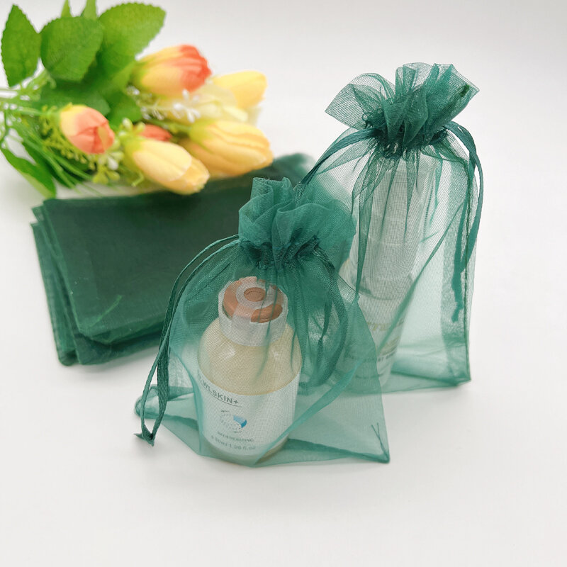 100Pcs Display Zakjes Zwartachtig Donkergroen Gift Bags Voor Sieraden Tassen Verpakking Wedding Gift Bag Organza Zakje Koord Bag