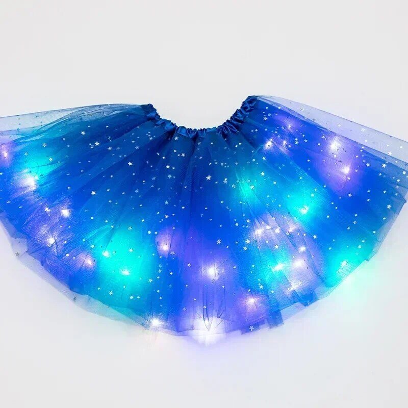 Mini jupe étoile en tulle avec lumière LED plonger oyante pour femme, jupe courte tutu, costume de danse de ballet, robe de Rhpour adulte, vêtements de danse de paupières