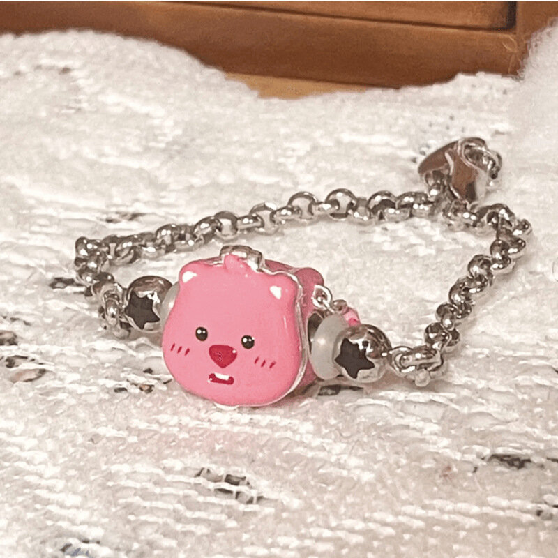 Cute Kawaii Loopy Pink Bracelet Unique Design Sense Female Personality Handicraft Bracelet Cartoon Pink Bracelet Birthday Gift
