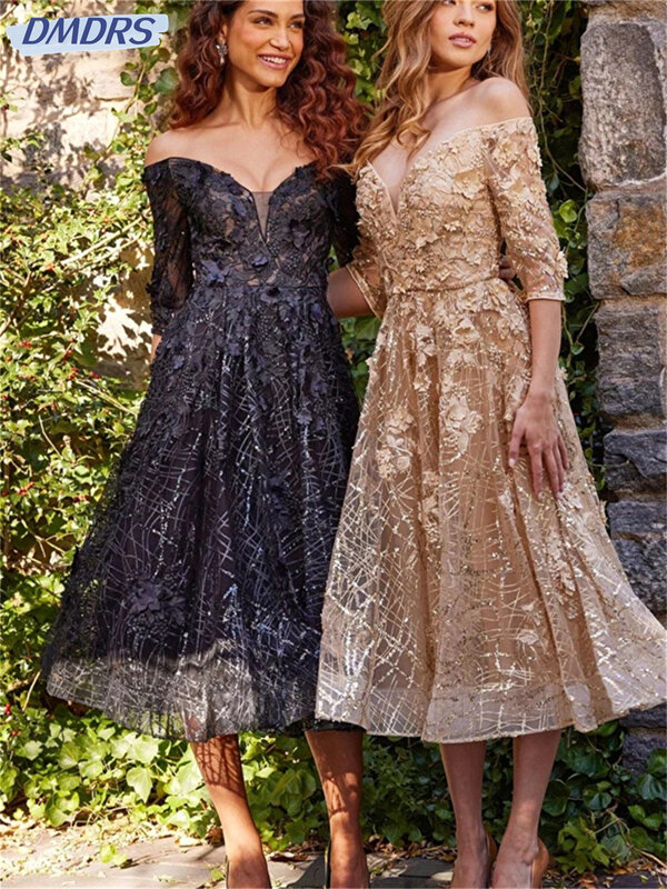 Elegant Off-The-Shoulder A-Line Prom Dress 2024 Classic Lace Evening Dress Charming Floor-Length Gown Vestidos De Novia