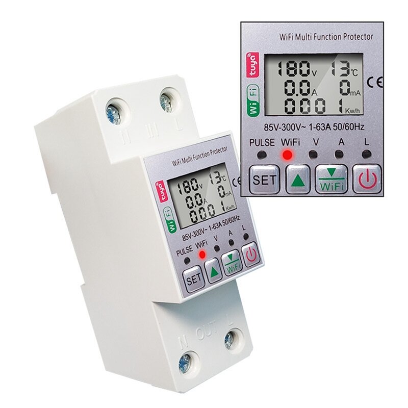 Tuya WiFi Energy Meter, Kwh Metering Switch, função de temporização com tensão atual e proteção contra vazamentos, durável, 63A, 110V, 220V