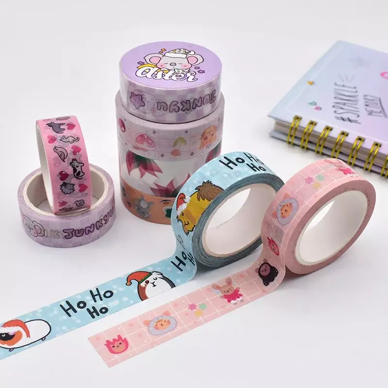 맞춤형 제품 만들기 기본 와시 테이프 접착 테이프, 미적 사랑스러운 소녀 귀여운 동물 디자인 마스킹 스티커, 와시 테이프