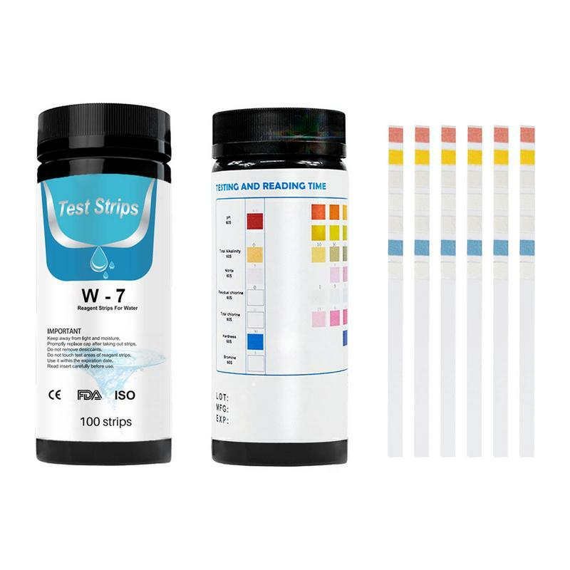Kit de bandelettes de test 7 en 1 pour piscine, 100 pièces, pour tester la dureté alcaline totale du pH