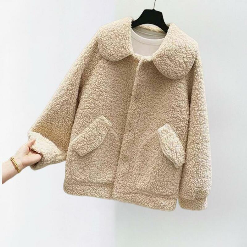 Soft  Chic Cardigan Loose Autumn Jacket Turn-down Collar Lady Coat Long Sleeves   for Home