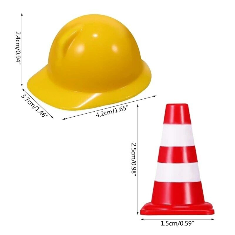 1Inch Mini Cones with Mini Safety Hats, 50Pcs Mini Road Signs Toy and with 50 Safety Hat Set Mini Street Signs