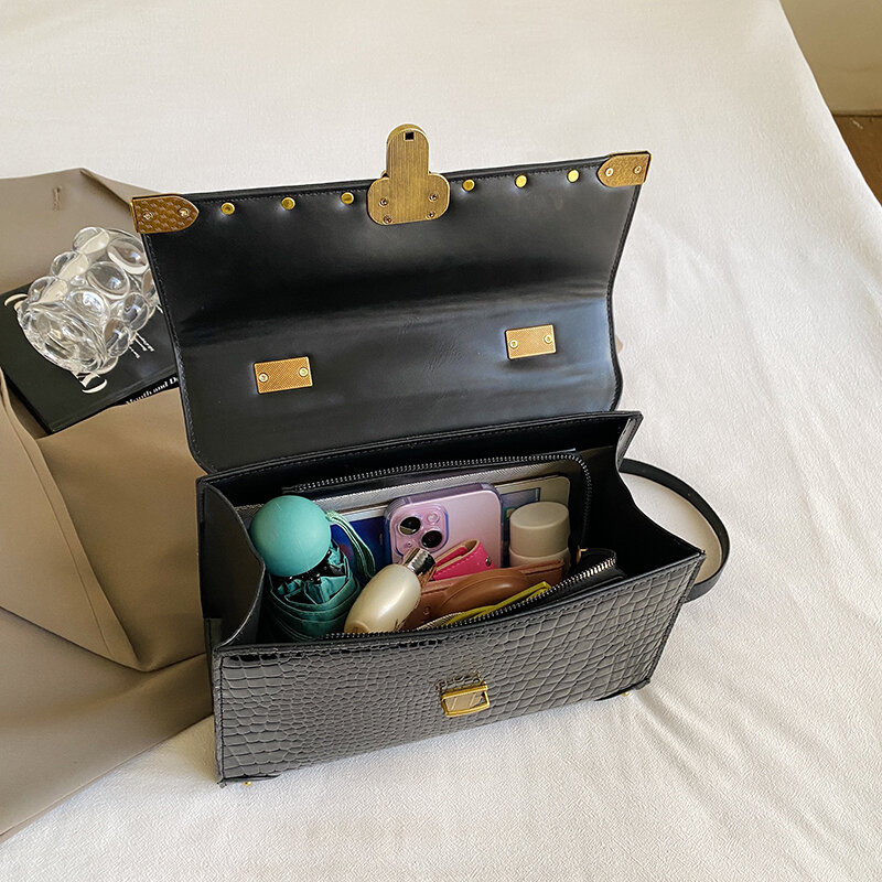 حقيبة كروس متعددة الألوان مربعة للنساء ، حقيبة كتف صغيرة ، حقيبة يد مصممة ، نمط تمساح كلاسيكي ، علامة تجارية مشهورة
