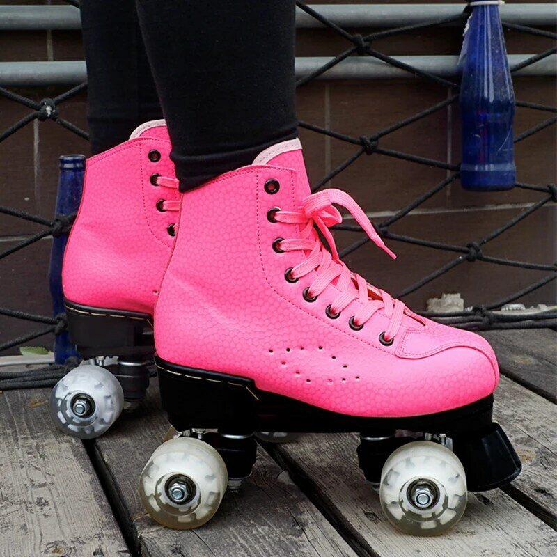 Roller Skate Shoes 4 Wheels Quad Sneakers Skating Pu Leather Sport Beginner Men And Women Roller Skating Shoes Gift