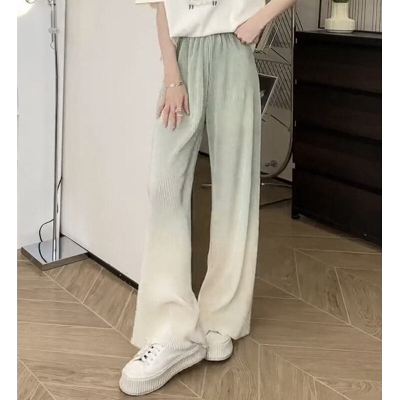 2023 nowe letnie styl Hong Kong Gradient plisowana, na co dzień luźne, wszechstronne damskie spodnie z szerokimi nogawkami z wysokim stanem