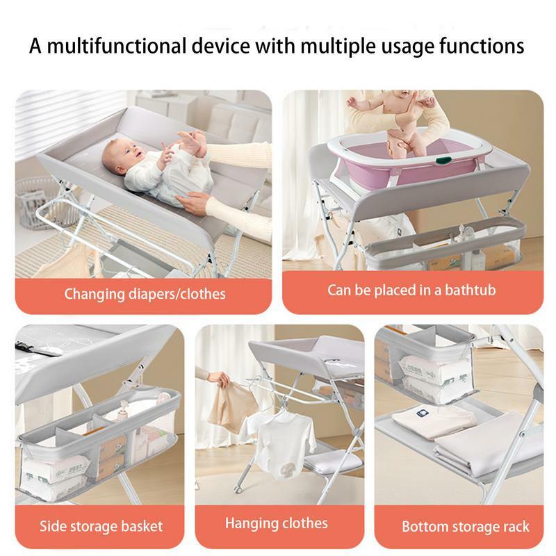 Diaper Changing Table Foldable Diaper Changing Table With Wheels Toddler 0-6 Months Nursery Bathroom Large Organizers For