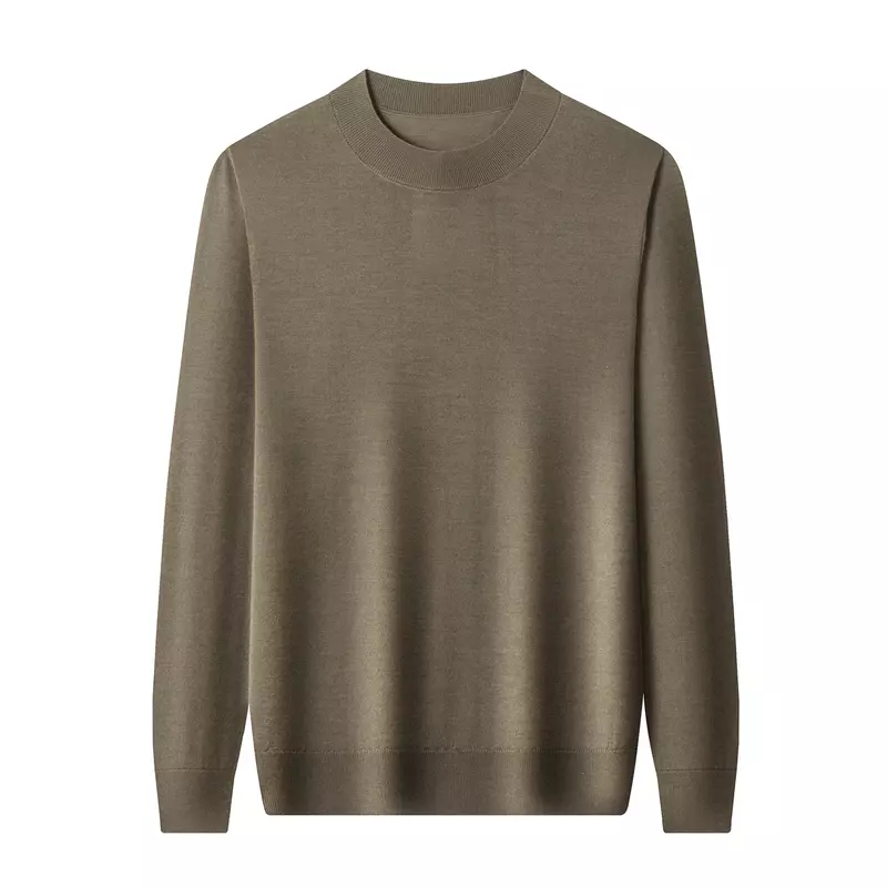 Luksusowy męski sweter 100% czysta wełna jesienny cienki jednolity kolor swobodny prosty pulower z okrągłym dekoltem wełniany sweter dziewiarski