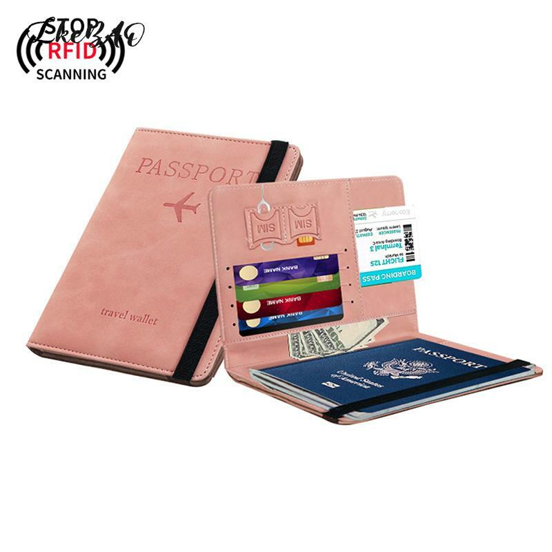 Funda para pasaporte de PU RFID, cubierta impermeable para documentos, multifunción, billetera para tarjetas de crédito, accesorios de viaje, 1 piezas