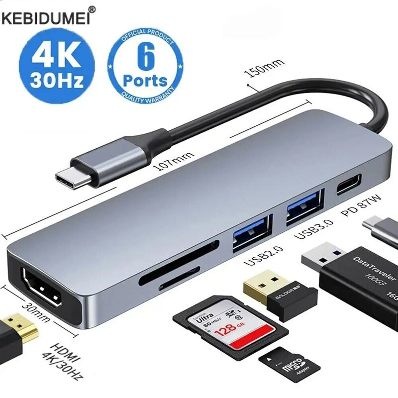 USB C Hub Type C 3.0 Adapter to 4K HDMI SD TF Card PD Fast Charge Splitter Docking Station Hub for Phone MacBook Computer