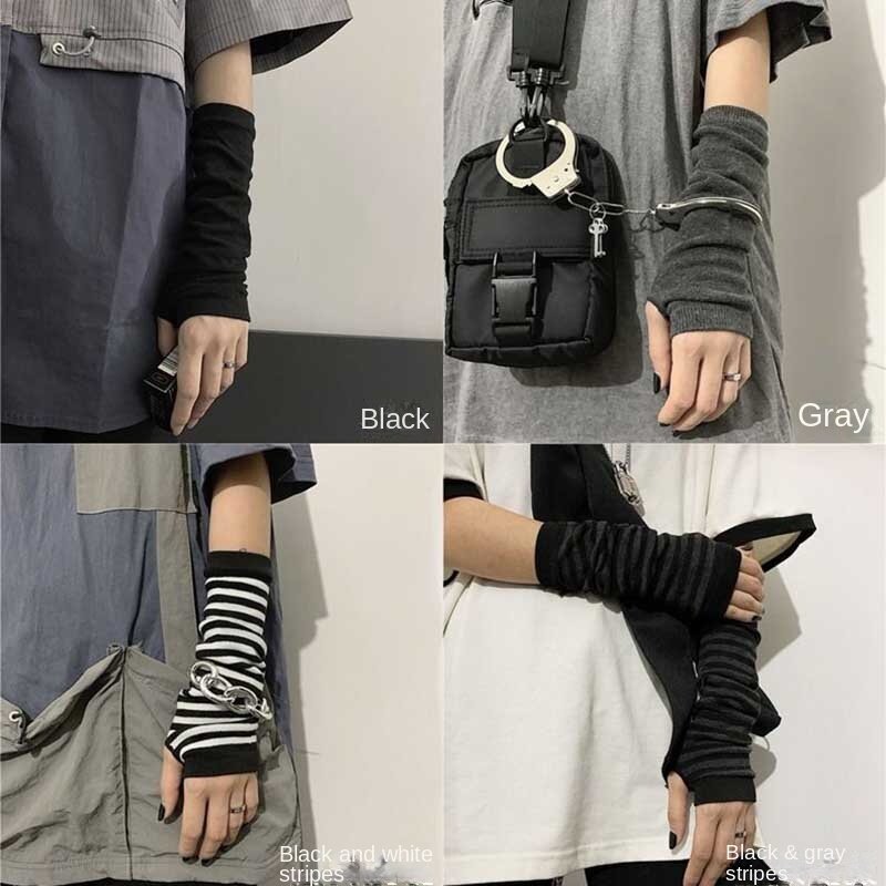 Черные перчатки без пальцев в стиле панк, манжеты для женщин и мужчин, спортивные перчатки для активного отдыха, рукавицы, крутые эластичные теплые рукавицы, аксессуары Y2k