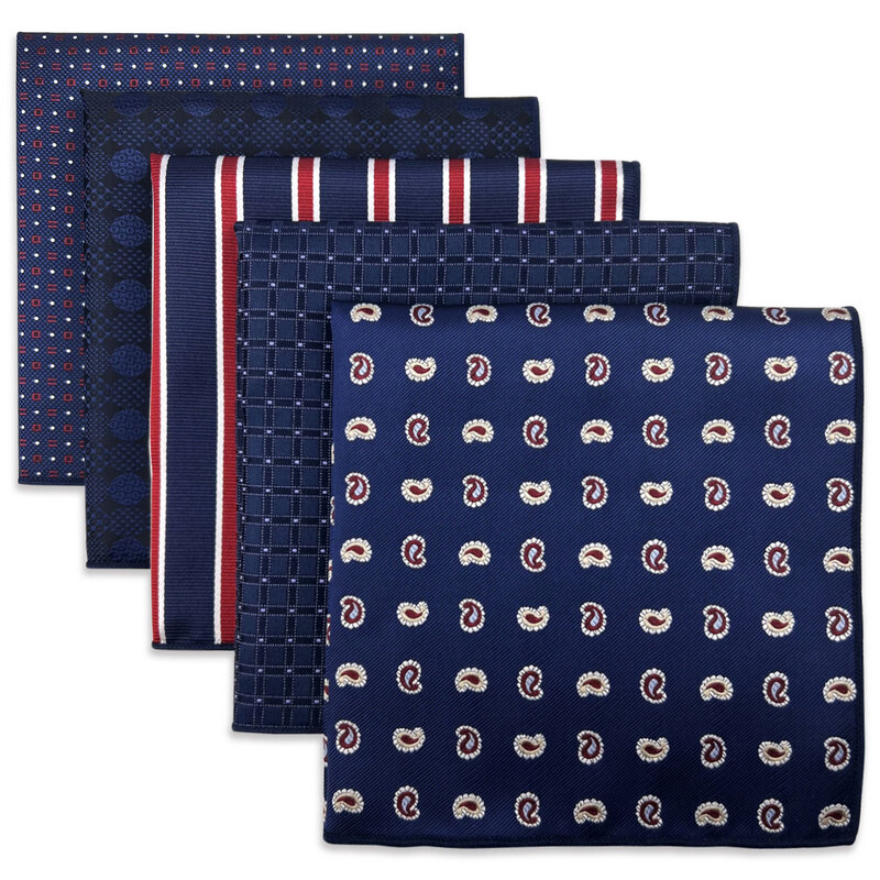 Assorted Square Pocket Square Silk Handkerchief Set, Colorido, Grandes Acessórios, Presente para Homens, Festa, 5 Pcs