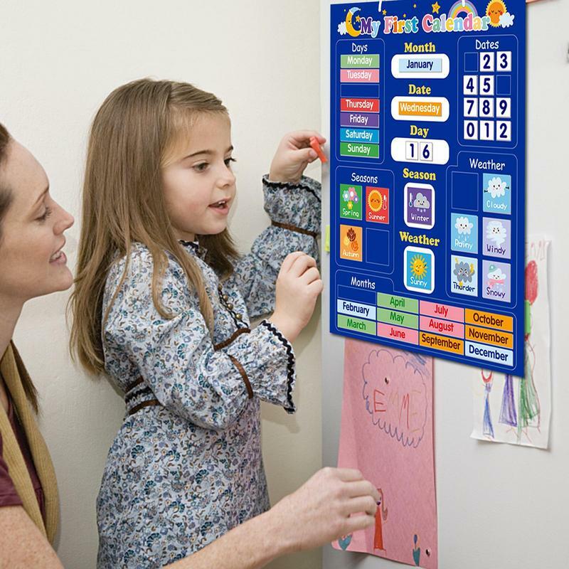 Магнитный календарь для детей, первый ежедневный магнитный календарь, детская метеостанция, Дошкольная обучающая игрушка, классный календарь, набор