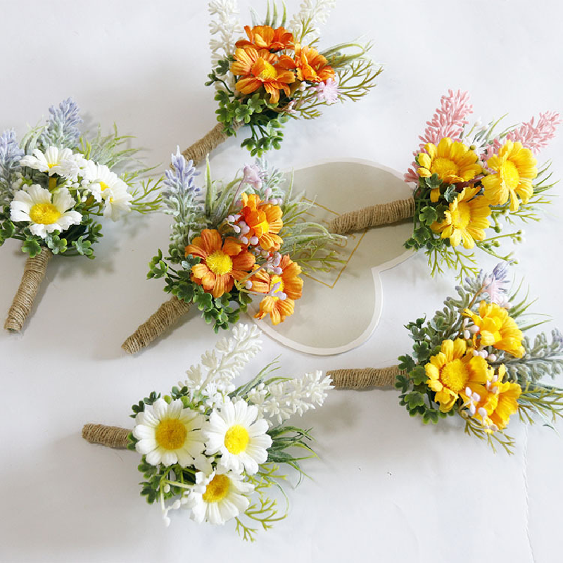 Bouton niere und Handgelenk Corsag simuliert Gänseblümchen Hochzeit Blume Kunst Business Feier Eröffnung Gäste Hand Blumen