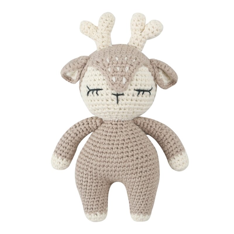 Boneca crochê para bebê animação artesanal malha cervo sonolento fofo bicho pelúcia