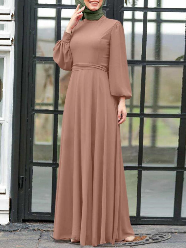 Sukienka muzułmańska kobiet 2023 wiosna i jesień nowy styl elegancki jednolity kolor z długimi rękawami szata festiwal impreza modna odzież