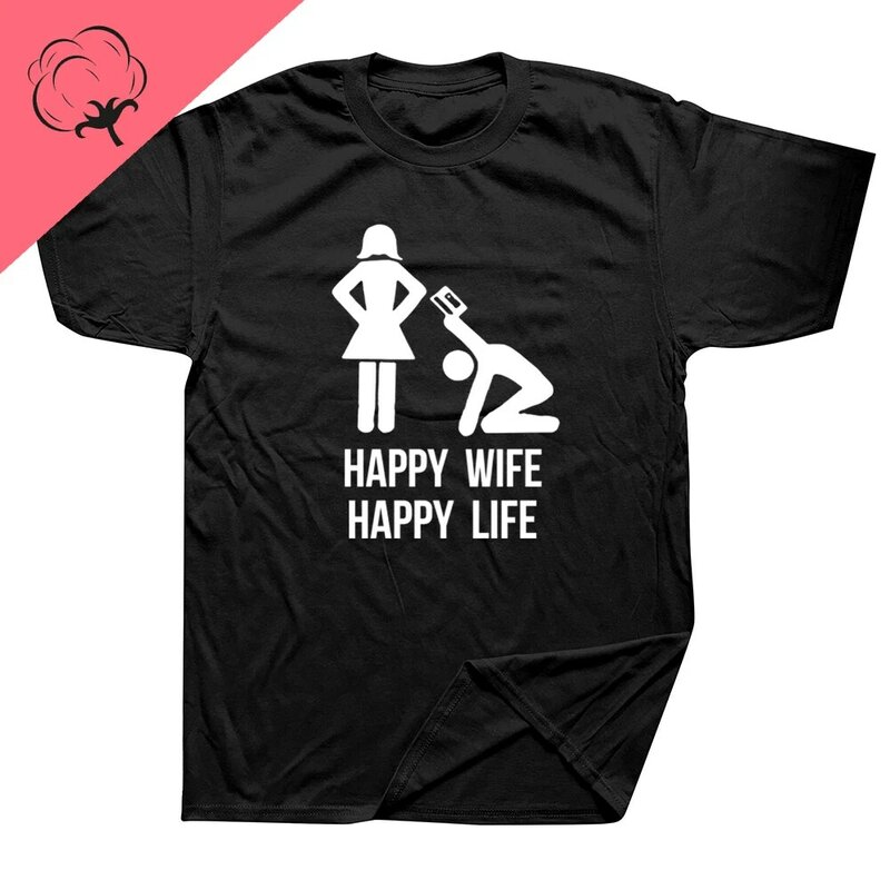 재미있는 아내 해피 라이프 티셔츠, 창의적인 그래픽 스트리트 캐주얼 패션 트렌드, 반팔 O 칼라, 하라주쿠 의류, 남편 선물
