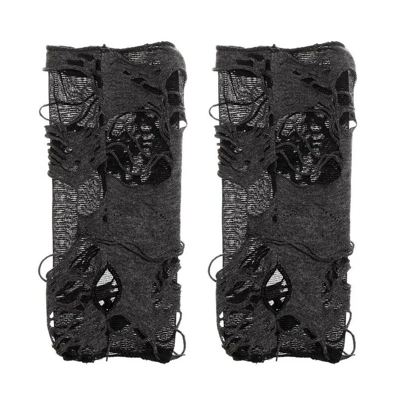1Pair Broken Slit Gloves Sexy Gothic Fingerless Gloves Halloween Gloves Black Ripped Holes Decor Cosplay Gloves For Adults