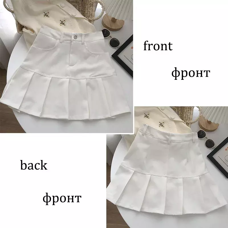 Saia plissada y2k harajuku branco lápis saia uniformes calças de segurança verão cor sólida casual mini kawaii saia moda