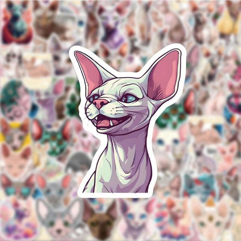 Sphynx-pegatinas de dibujos animados de gato sin pelo, calcomanías de Graffiti de animales divertidos para funda de teléfono, botella de agua y equipaje, 10/30/50 piezas