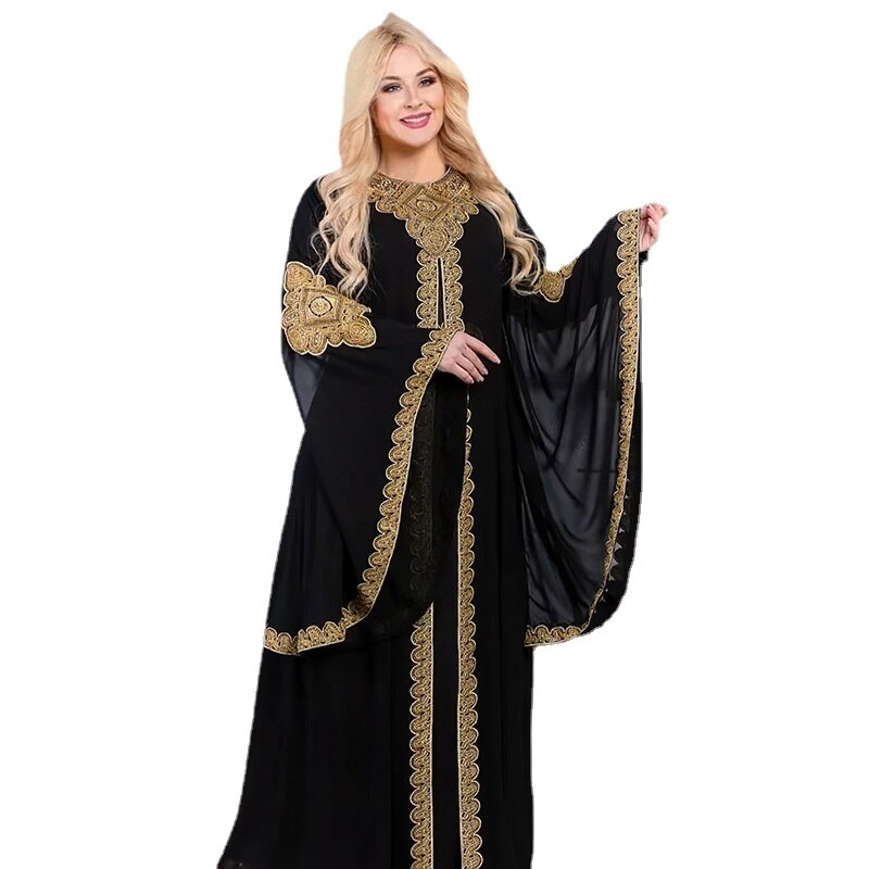 Vestidos africanos elegantes para mulheres, o-pescoço, manga longa, abaya muçulmana, vestido de Natal, plus size