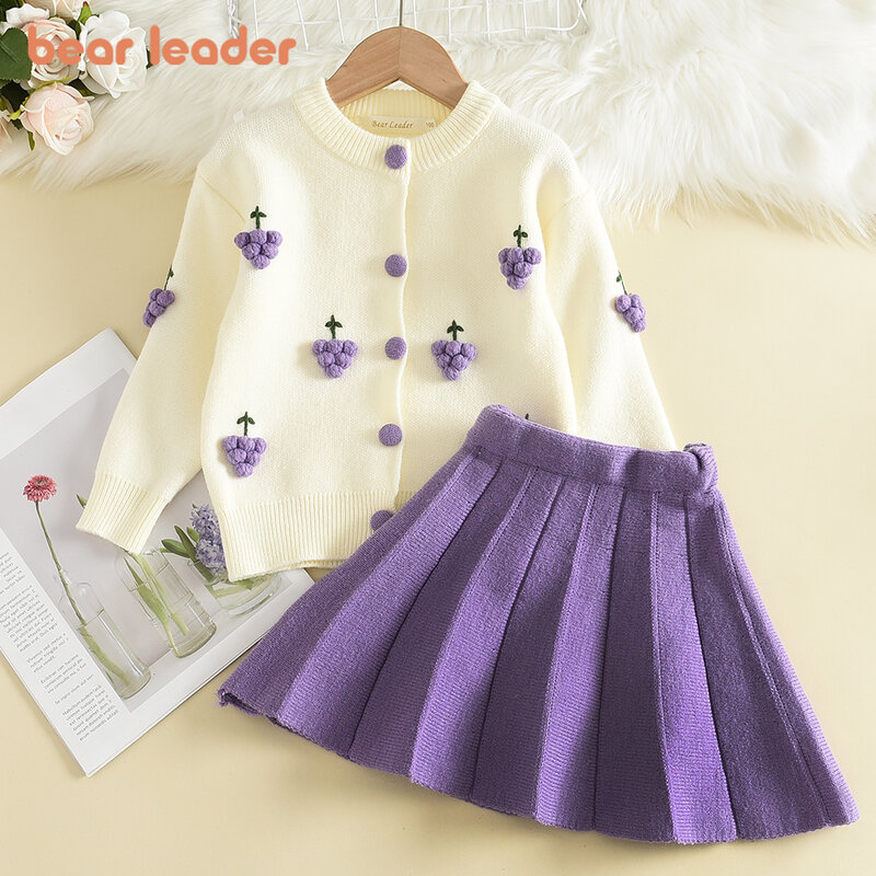 Bear Leader – Ensemble tricoté de vêtements doux pour petite fille,tenue pour enfants et bébés, couleur raisin, thème du dessin animé, costume de saison automne et hiver,