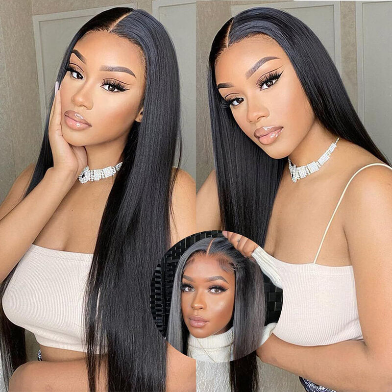 Bone straight 4x4 Lace frontal human hair wigs Natural Hairline 32" 13x4 Hd transparent lace frontal wig For women Swiss Lace