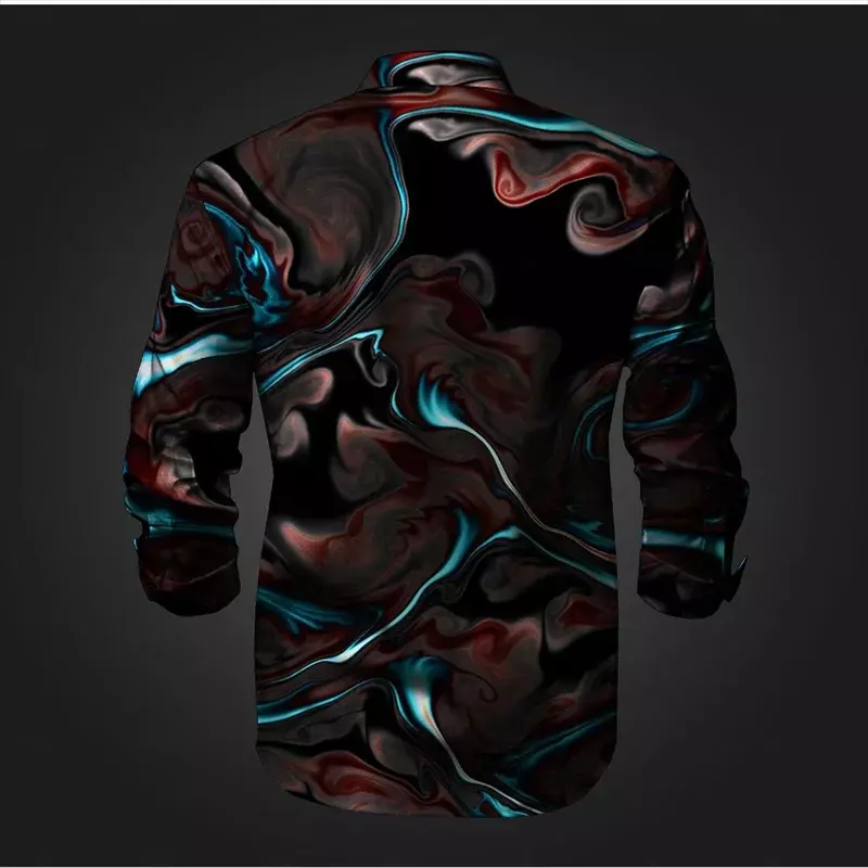 男性用の幾何学的な長袖シャツ,3Dプリント,カラフルなブロック,抽象的なファッション,カジュアルなストリートパーティー,春と夏のラペル,13色