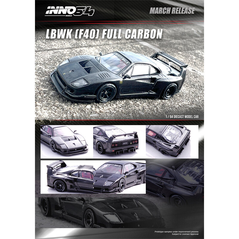 INNO-Full Carbon Chase Diecast Diorama carro modelo coleção, brinquedos em miniatura, 1:64 LBWK F40, Em estoque