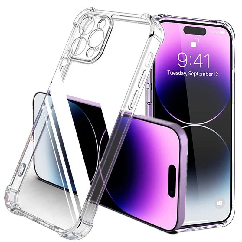 Capa de telefone transparente de silicone à prova de choque, proteção de lente, capa traseira para iPhone 13, 11, 14 Pro Max, 12 Mini, 15 Pro, XS MAX, XR, X